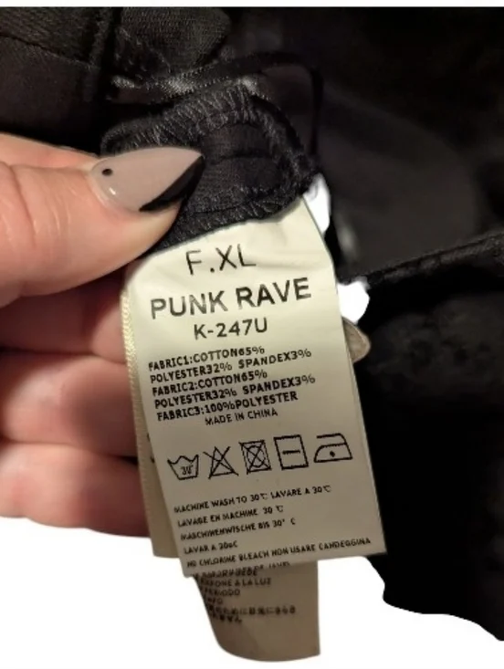 2X/XL Punk Rave Abso Vamp Black Velvet-Panel Skinny Pants with Sheer Drape - Picture 8 of 10